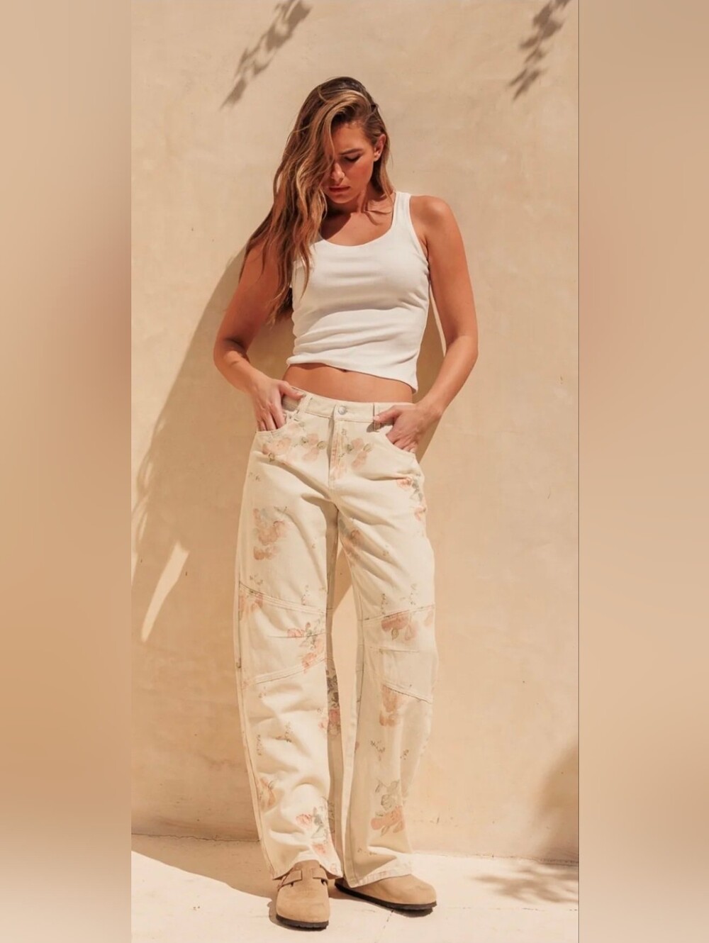 EUC Floral Printed Barrel Jeans
